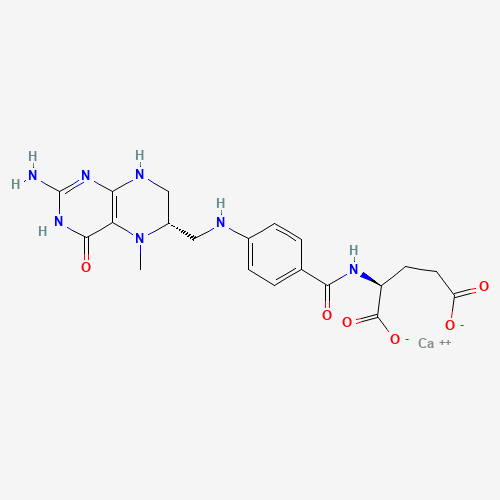 Chemical structure of Calcium L-5-methyltetrahydrofolate, from PubChem compound 135564391